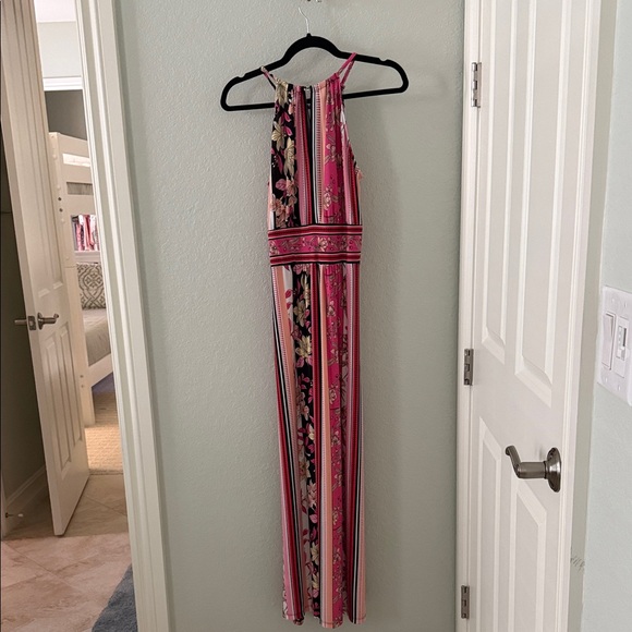 London Times Pink and Black Floral Striped Maxi Dress - Picture 3 of 6